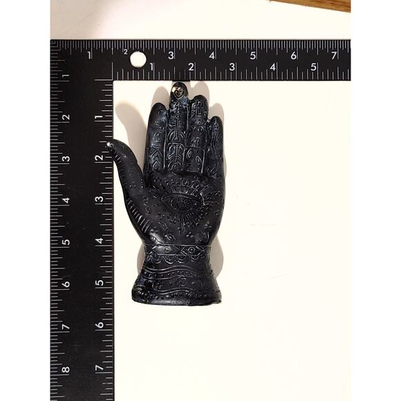 Evil Eye Hamsa Hand Fatima God Palmistry Decorative Statue Halloween Decor Black - Picture 3 of 3